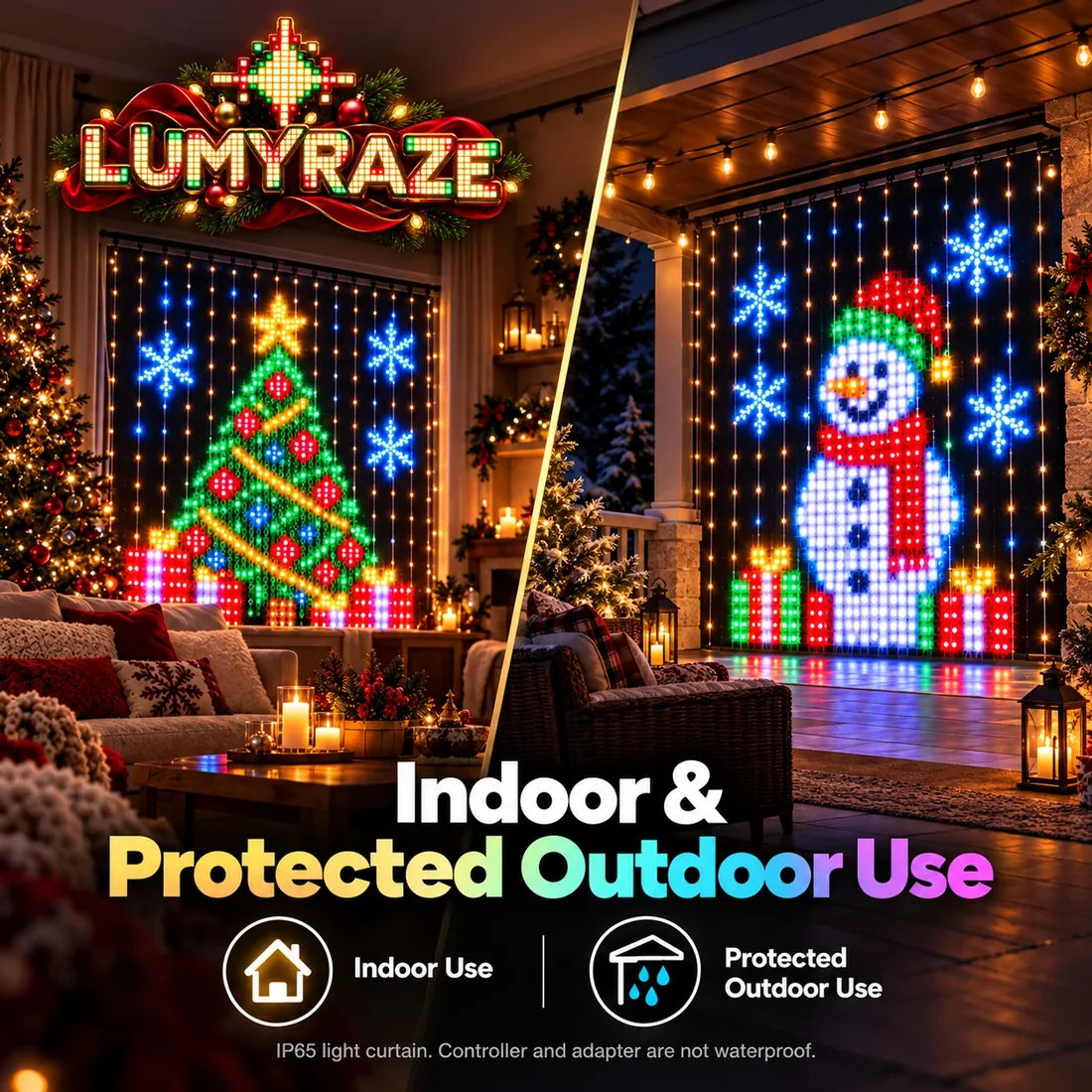 LUMYRAZE light curtain used in indoor and outdoor holiday scenes