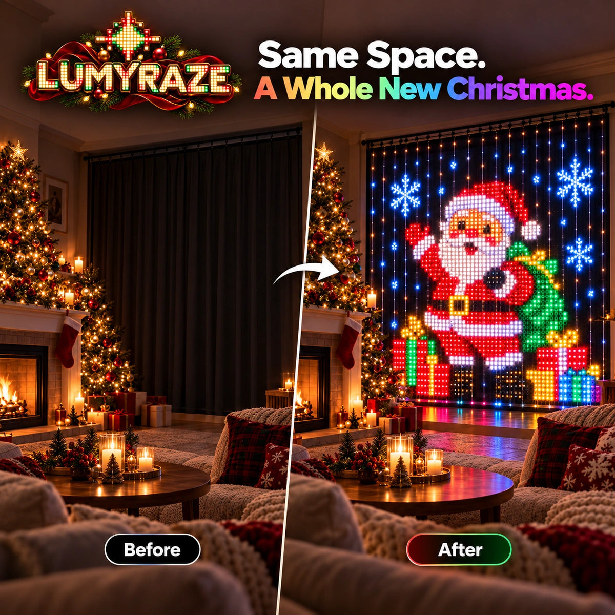 LUMYRAZE before and after Christmas room transformation